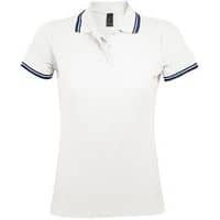 Polo personnalisable femme en coton peigné BLANC/MARINE