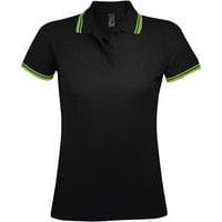 Polo personnalisable femme en coton peigné NOIR/LIME