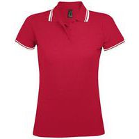 Polo personnalisable femme en coton peigné ROUGE/BLANC