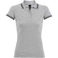 Polo personnalisable femme en coton peigné GRIS/MARINE