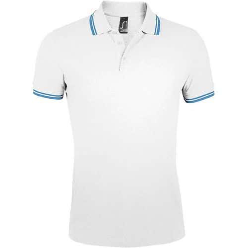 Polo personnalisable homme en coton peigné BLANC/AQUA