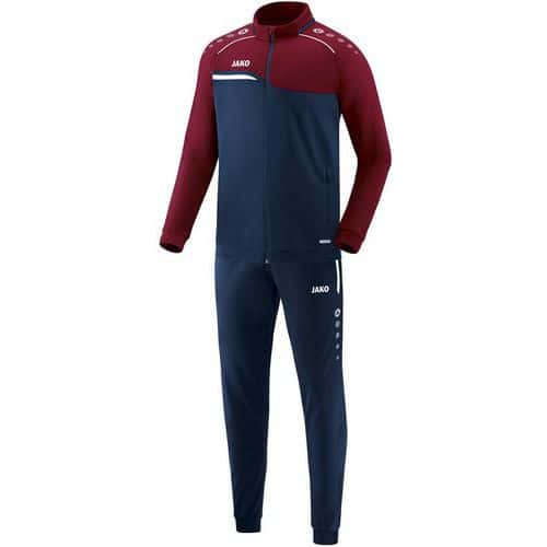 Ensemble survêtement de foot polyester veste et pantalon enfant - Jako - Competition 2.0 Bleu marine/Rouge bor