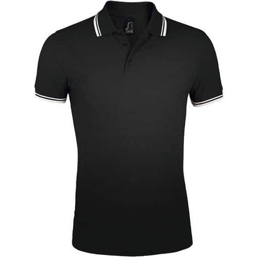 Polo personnalisable homme en coton peigné NOIR/BLANC