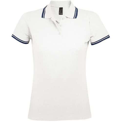 Polo personnalisable femme en coton peigné BLANC/MARINE