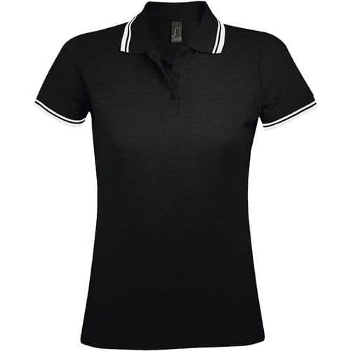 Polo personnalisable femme en coton peigné NOIR/BLANC