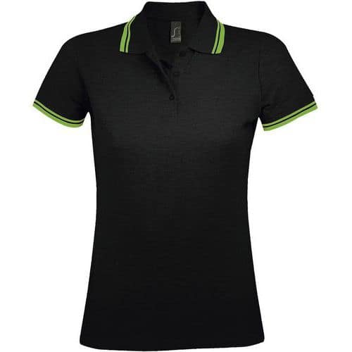 Polo personnalisable femme en coton peigné NOIR/LIME