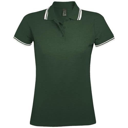 Polo personnalisable femme en coton peigné VERT FORET/BLAN