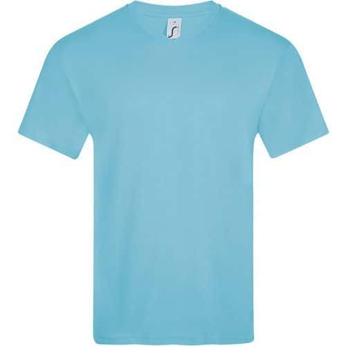 Tee-shirt personnalisable col V en coton BLEU ATOLL