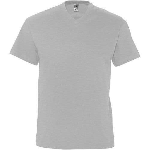 Tee-shirt personnalisable col V en coton GRIS CHINÉ