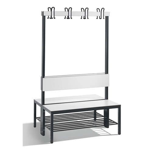 Banc double avec dossier, grille et patères - CP - Basic Plus - 100 cm