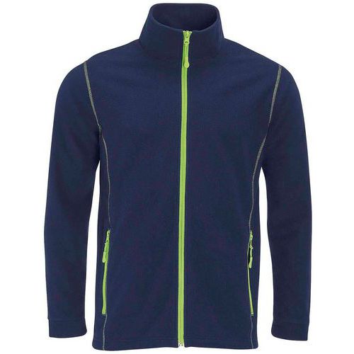 Veste homme micropolaire zippée en polyester MARINE/VERT POM