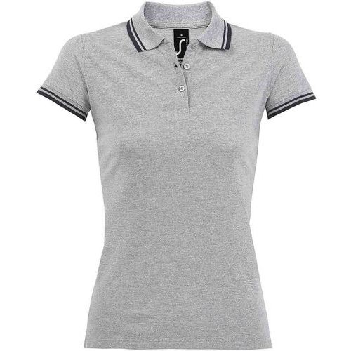 Polo personnalisable femme en coton peigné GRIS/MARINE