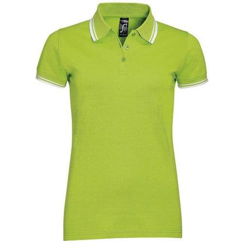 Polo personnalisable femme en coton peigné LIME/BLANC