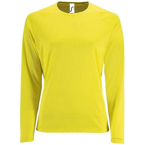 Tee-shirt personnalisable manche longue deSport femme en polyester JAUNEFLUO