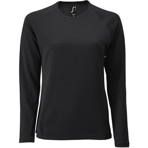 Tee-shirt personnalisable manche longue deSport femme en polyester NOIR