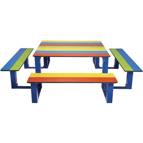 Table bancs arc en ciel 1, 25 m hauteur plateau 60 cm