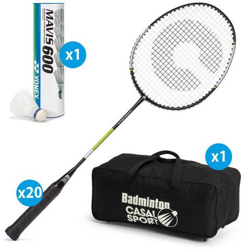 Raquette badminton Absolute 520 Casal Sport Lot de 20+ Sac+ Volants