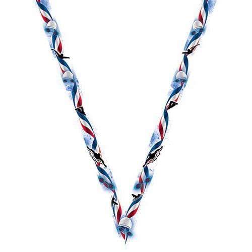 Ruban médaille bleu et blanc avec logo de natation - 22mm