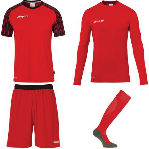 Set maillot/short/baselayer/chaussettes gardien de foot Enfant - Uhlsport - Reaction Rouge/Noir