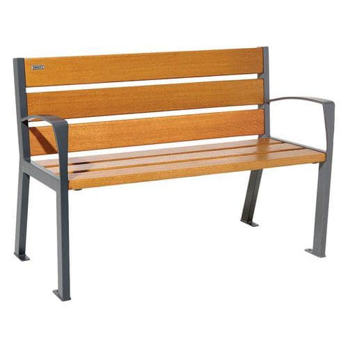 Banc Silaos accoudoirs 6 lames acier/bois - Procity