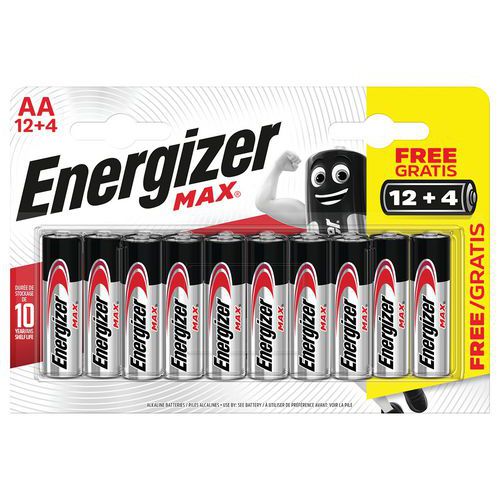 Pile Alkaline Max AA/LR6 - Lot de 12 + 4 - Energizer